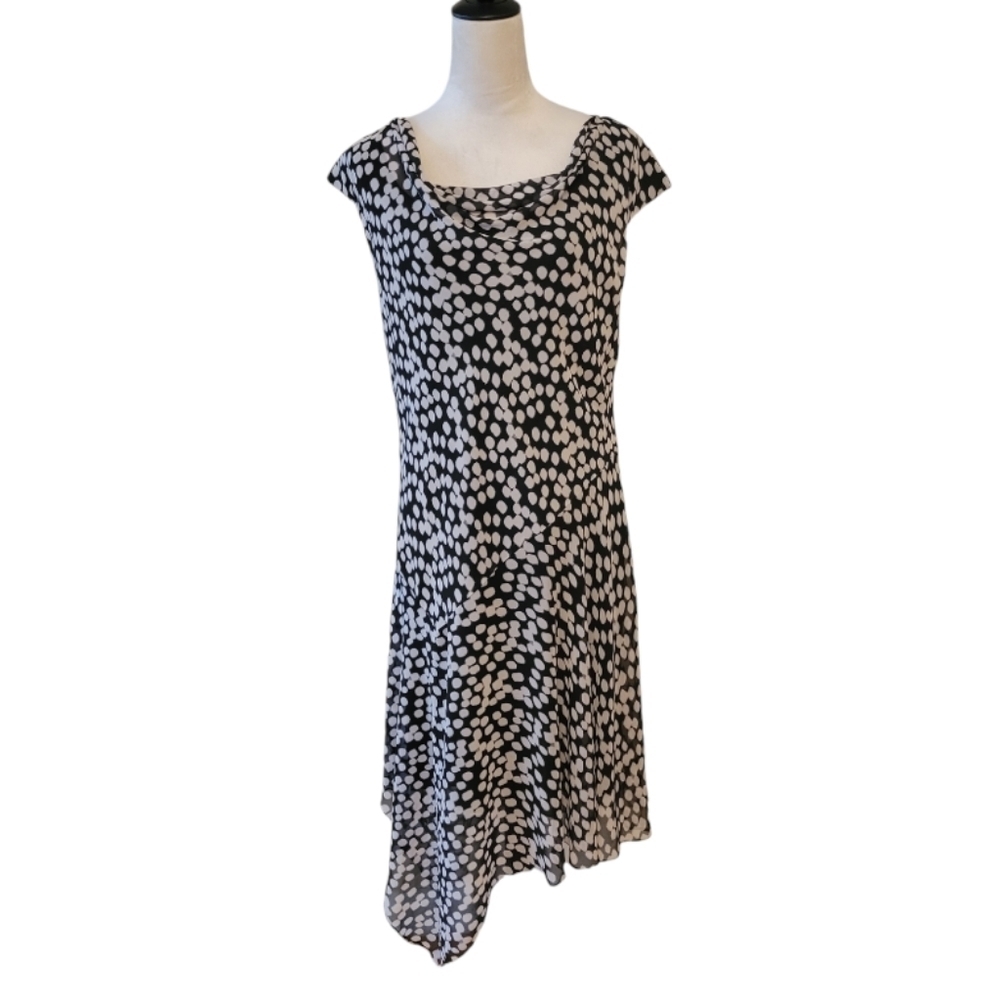 Adrianna Papell Black Asymmetrical Hem Chiffon Midi Dress Size 14
